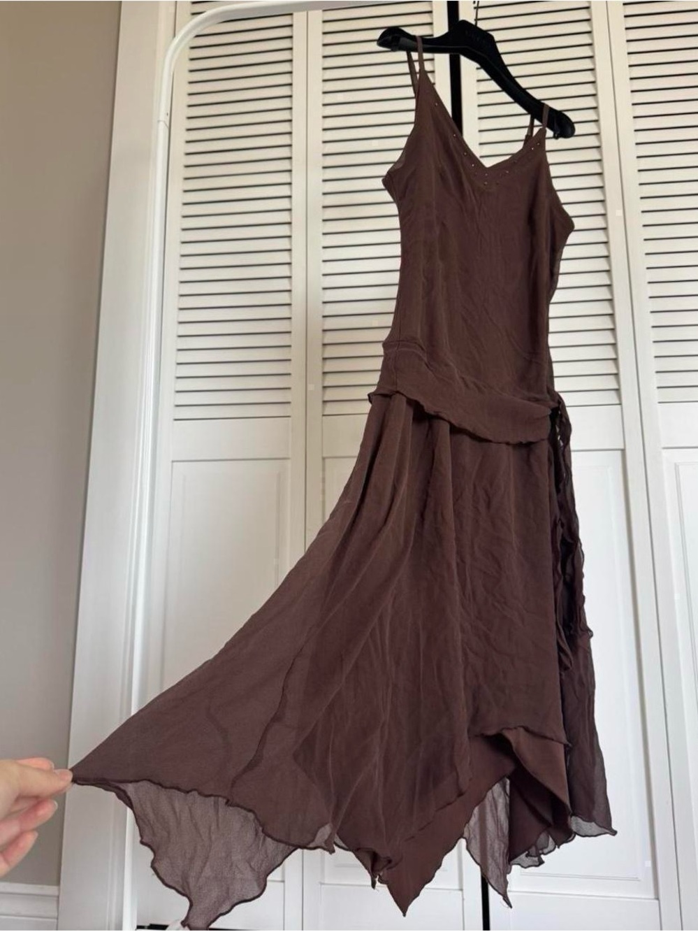 Sleeveless Asymmetrical Brown Slip Dress